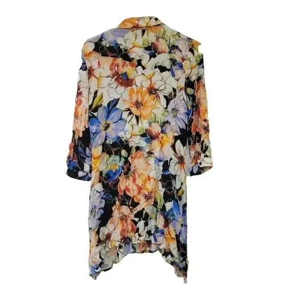 Cupio Women's Black, White & Bright Multicolor Viscose Floral Button Down Shirt - Picture 5 of 12